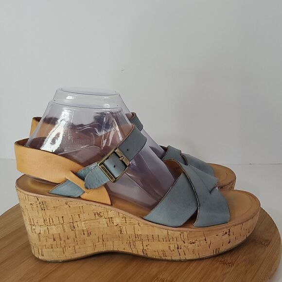 Kork-Ease Ave Platform Wedge Sandal Blue Leather Size 9 - Picture 1 of 12